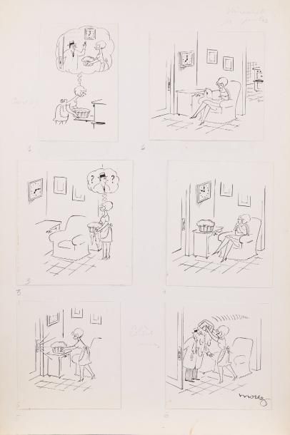 null Henri MOREZ (1922-2017)

Planche comprenant six vignettes (femme au foyer)

Encre...