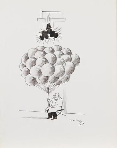 null Henri MOREZ (1922-2017)

Le marchand de ballons

Encre noire et gouache blanche,...