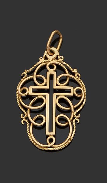 null Pendentif en or jaune 18 k (750 millièmes) à décor d'une croix chrétienne dans...