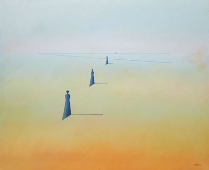 null Henri MOREZ (1922-2017)

Trois silhouettes sur fond bleu clair

Huile sur toile...