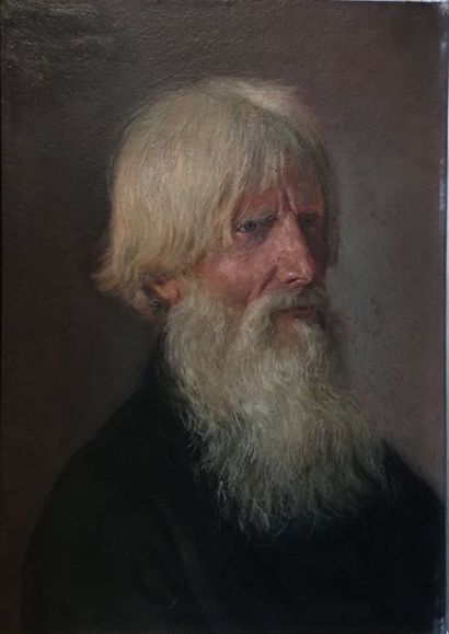 École RUSSE du XIXe siècle Portrait d'homme à la barbe blanche de profil
Huile sur...