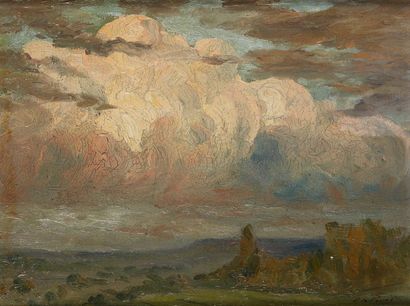 Charles PINET (1867-1932) Etude de ciel
Huile sur carton, signée en bas à droite....