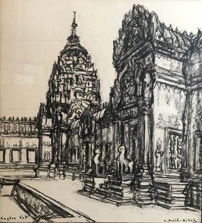 Germain DAVID-NILLET (1861-1932) Le temple d'Angkor wat Pierre noire, mise au carreau,...