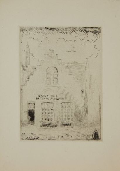 James Ensor (1860-1949) L'Ombre sur la maison, 1933, pointe sèche, 18 x 13 cm, marges...