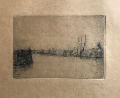 James Ensor (1860-1949) L'Estacade à Ostende, 1887, pointe sèche, 9 x 13 cm, marges...
