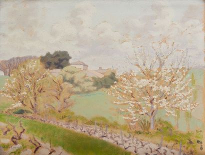 Charles LACOSTE (1870-1959) Pommier en fleurs
Huile et gouache sur papier marouflé...