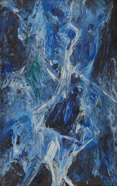 Joseph Lacasse (1894-1975) Composition bleue
Huile sur toile (deux étiquettes au...