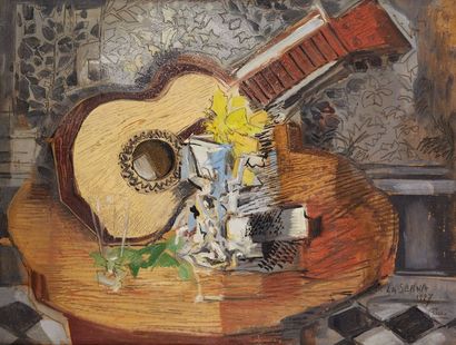 Ismaël de la SERNA (1898-1968) Nu à la guitare
Huile sur carton, signée en bas à...