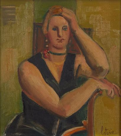 Louis LATAPIE (1891-1972) Portrait de femme assise dans un fauteuil
Huile sur panneau,...