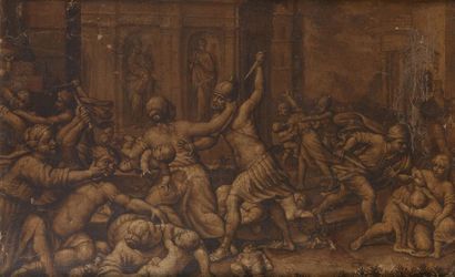 Ecole Italienne du XVIIIe siècle Le massacre des innocents Papier marouflé sur toile...