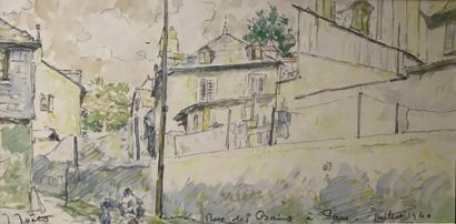 Jules JOETS (1884-1954) Rue des Bains à Pau Crayon et aquarelle annoté et daté juillet...