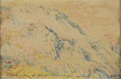 Jules JOETS (1884-1954) Les Rochers de Gourdon Crayon et aquarelle, annoté "les Rochers...