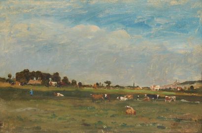 École Française du XIXe siècle Paysage aux vaches, Normandie
Huile sur toile 38 x...