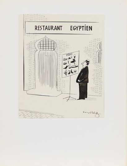 null Henri MOREZ (1922-2017)

Restaurant égyptien 

Encre noire et gouache blanche,...