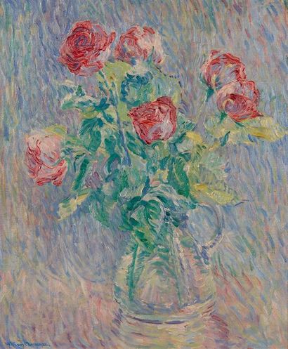 null William MALHERBE (1884-1951)

Bouquet de roses rouge dans un broc

Toile signée...