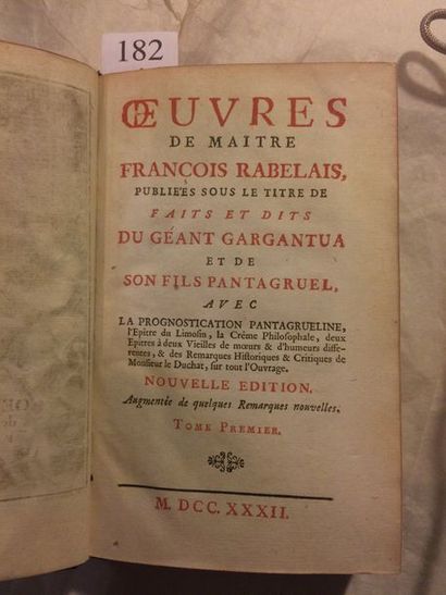 null RABELAIS (François). OEuvres […]. S. l. [Paris, Prault], 1732. 6 tomes en 5...