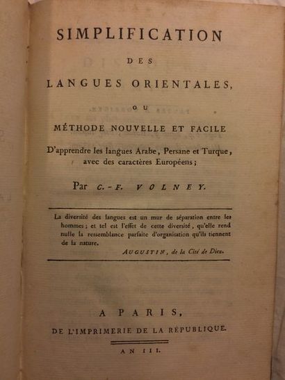 null [MOYEN-ORIENT / LANGUES]. VOLNEY (Constantin François de Chasseboeuf de). Simplification...