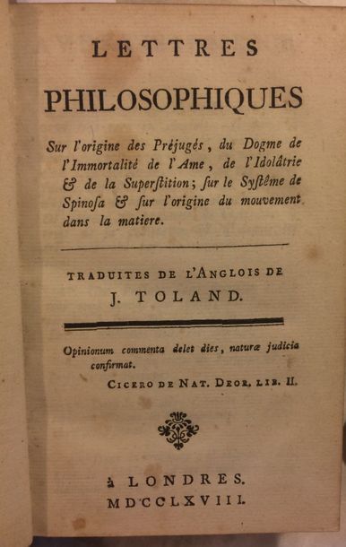 null TOLAND (John). Lettres philosophiques sur l’origine des préjugés, du dogme de...