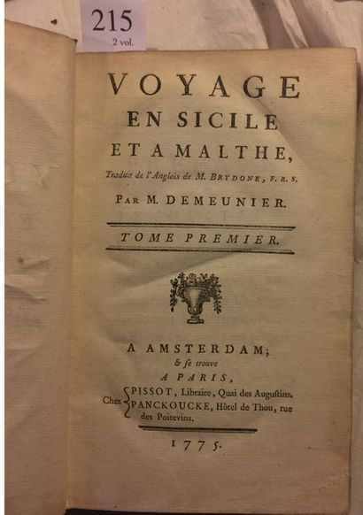 null [VOYAGES]. BRYDONE (Patrick). Voyage en Sicile et a Malthe. Traduit de l’anglais...