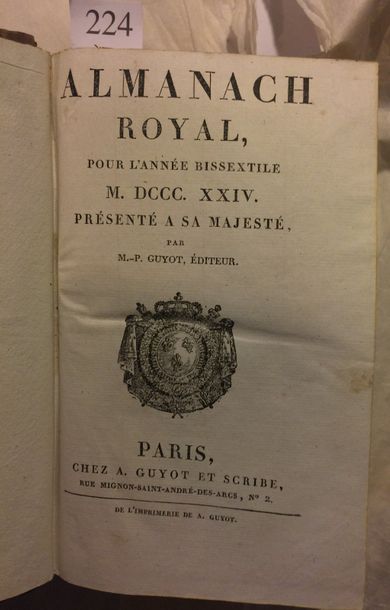 null [ALMANACH ROYAL]. Almanach royal, pour l’année bissextile M. DCCC. XXIV. Paris,...