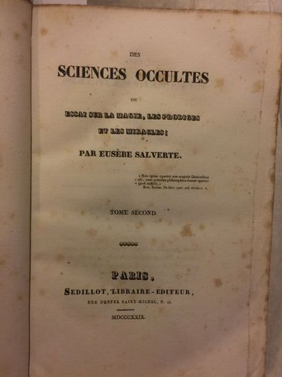 null [OCCULTISME]. SALVERTE (Eusèbe). Des Sciences occultes ou Essai sur la magie,...