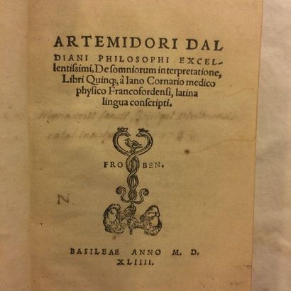 null [ARTÉMIDORE d’ÉPHÈSE]. Artemidori Daldiani philosophi excellentissimi, De somniorum...