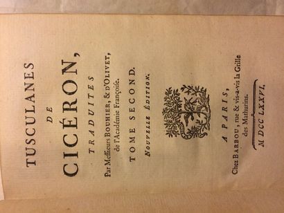 null CICÉRON. Tusculanes […] traduites par Messieurs Bouhier, & d’Olivet. A Paris,...