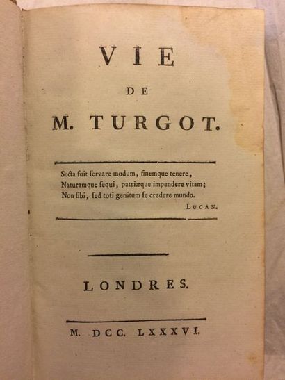 null [CONDORCET (Jean de Caritat de)]. Vie de M. Turgot. Londres, 1786. In-8°, veau,...