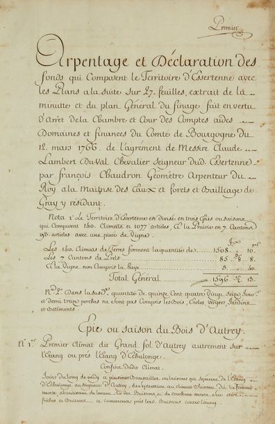 null [FRANCHE-COMTÉ - ESSERTENNE / MANUSCRIT]. « Arpentage et déclaration

des fonds...