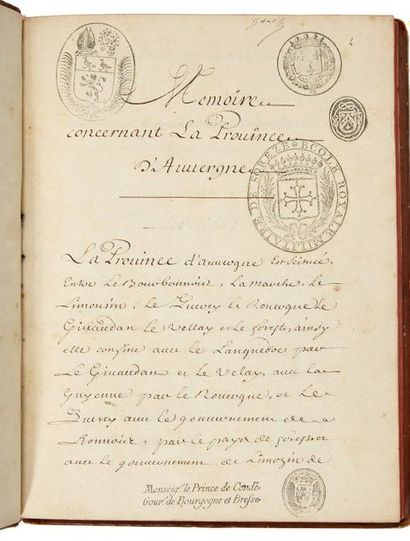 null [AUVERGNE / MANUSCRIT]. « Memoire concernant la Province d’Auvergne ».

Manuscrit...