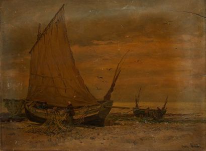 null Émile Louis VERNIER (1829-1887)

- Bateaux de pêche

- Pêcheurs sur la plage

Deux...