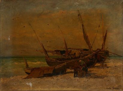null Émile Louis VERNIER (1829-1887)

- Bateaux de pêche

- Pêcheurs sur la plage

Deux...