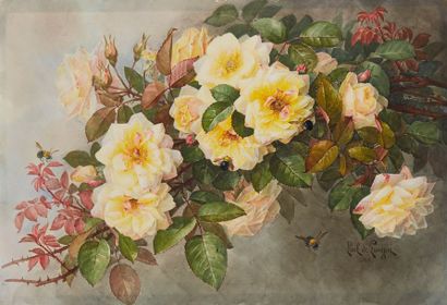 null Paul de LONGPRÉ (1855 - 1911)

Roses et abeilles, 1898

Aquarelle, signée et...