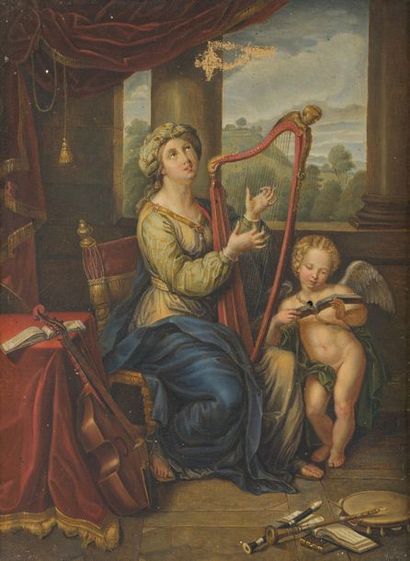 null École FRANCAISE du XIXème siècle 

Femme jouant de la harpe

Huile sur toile...