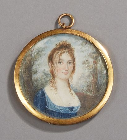 null Ecole FRANCAISE vers 1810

Portrait de jeune femme à la robe bleue dans un paysage

Miniature...
