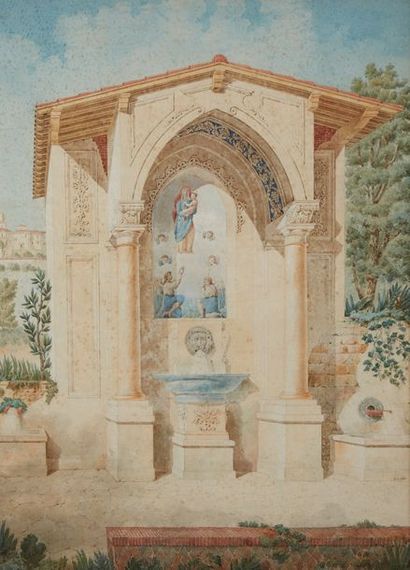 null Ecole du XIXe siècle

Fontaine italienne

Aquarelle.

69.5 x 56 cm