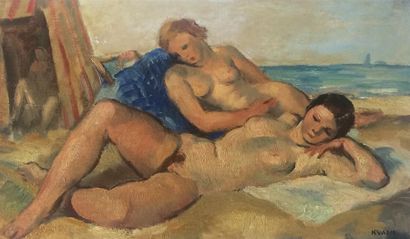 null Charles KVAPIL (1884 - 1957)
Sur la plage deux baigneuses endormies, 1934
Huile...