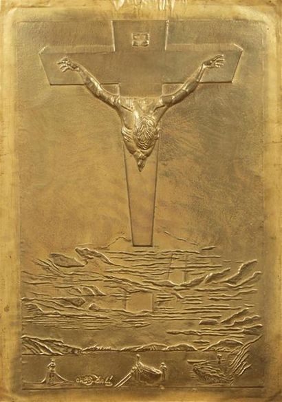 null D'après Salvador Dali ( 1904-1989)
Christ de Saint-Jean de la Croix, plaque...