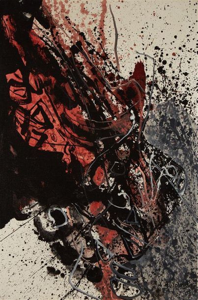 null Pierre FULCRAND (1914-2000)
Composition rouge et noir
Huile sur toile, signée...