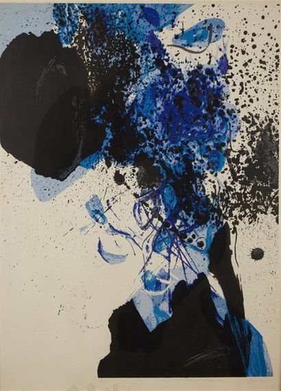 null Pierre FULCRAND (1914-2000)
Composition noir et bleue, lithographie, 72 x 54...