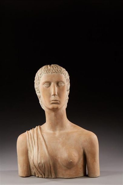 null Guerrino TRAMONTI (1915-1992)
Buste de femme en terre cuite patinée
65 x 47...