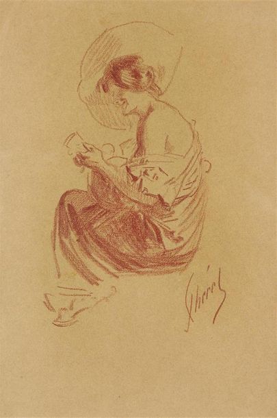 Jules CHÉRET (1836-1932)
Femme à la mandoline
Sanguine...