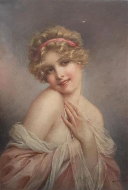 null François MARTIN- KAVEL (1861-1931)
Le déshabillé rose 
Huile sur toile, signée...