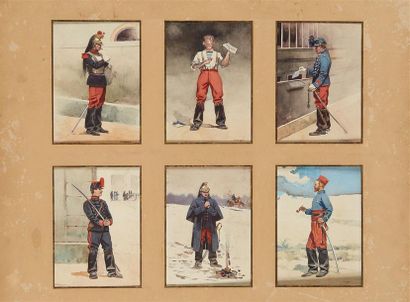 null Jules MONGE (1855-1934)
Portraits de militaires
Six aquarelles gouachées dans...