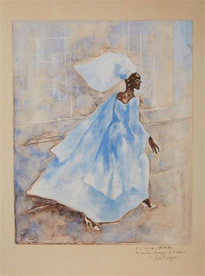 null Paul CHARLEMAGNE (1892 - 1972)
La robe bleue
Gouache aquarellée, signée en bas...