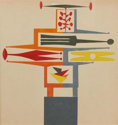 null JEAN PEYRISSAC (1895-1974)
Etude pour une sculpture
Collage et gouache .
Monogrammé...