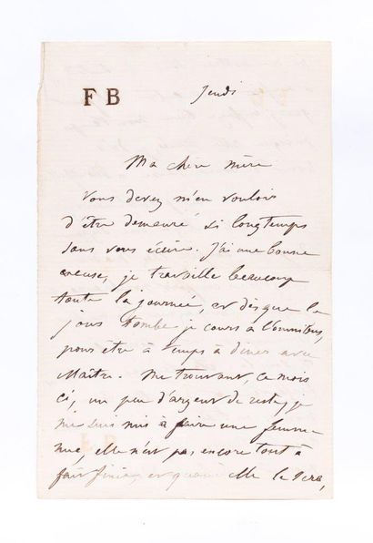 Frédéric BAZILLE (1841-1970) *Fragment de Lettre cachetée du monogramme de l'artiste... Gazette Drouot