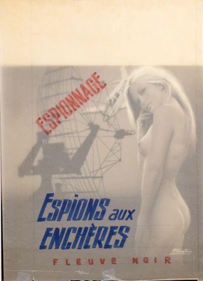 Gourdon, Michel Espionnage Espions aux enchères Illustration originale à la gouache,...