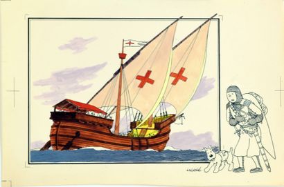 HERGÉ Tintin Collection Voir et Savoir Original coloring for a picture of the collection...