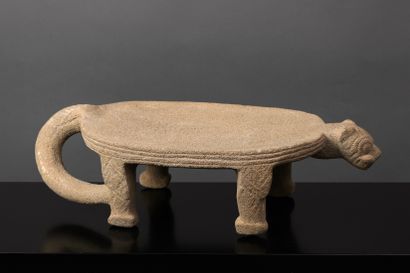 Metate in the shape of a jaguar 
The oblong...